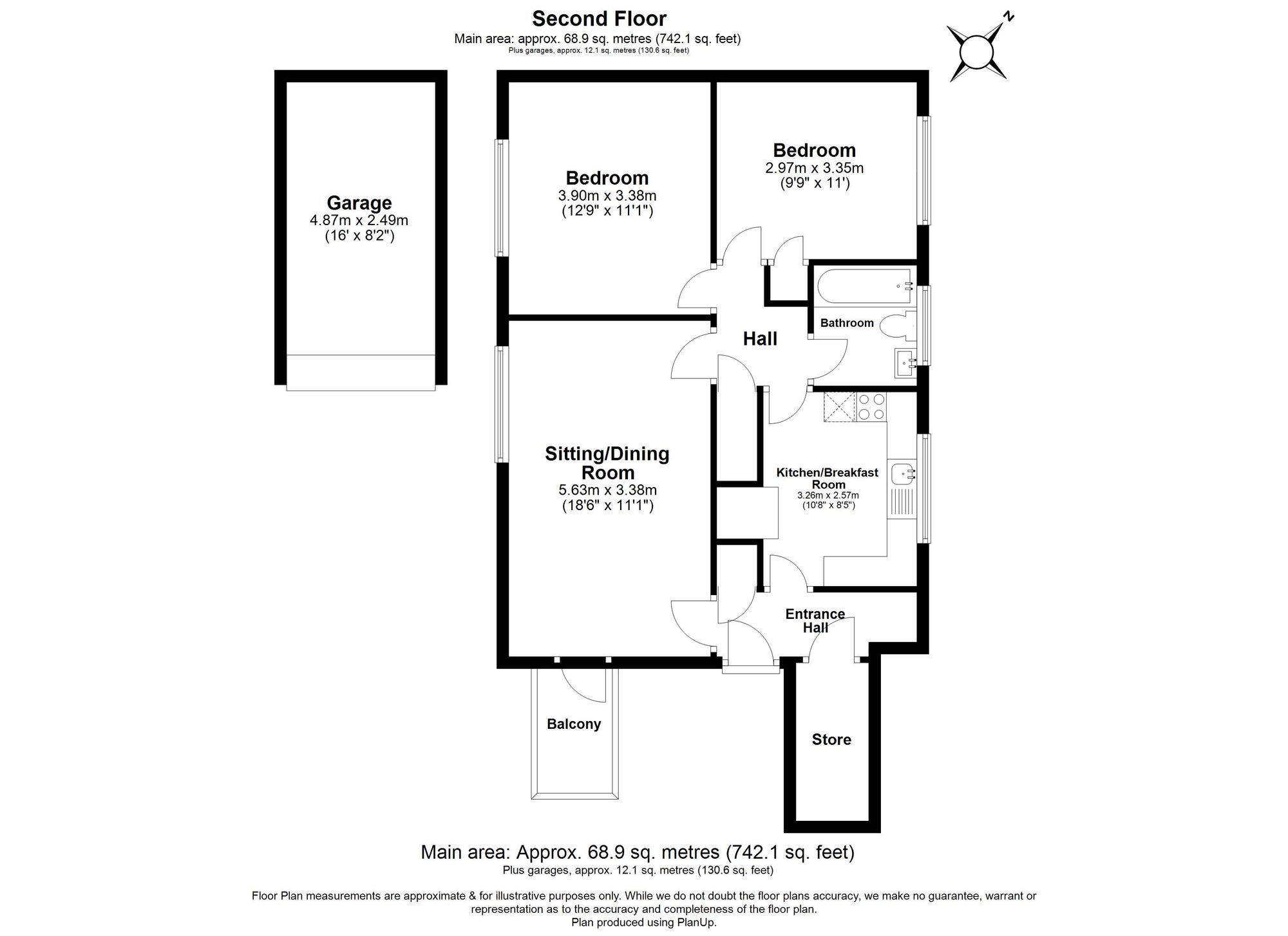2 Bedroom Apartment For Sale - Tudor Court, Hitchin, SG5 Floor Plan