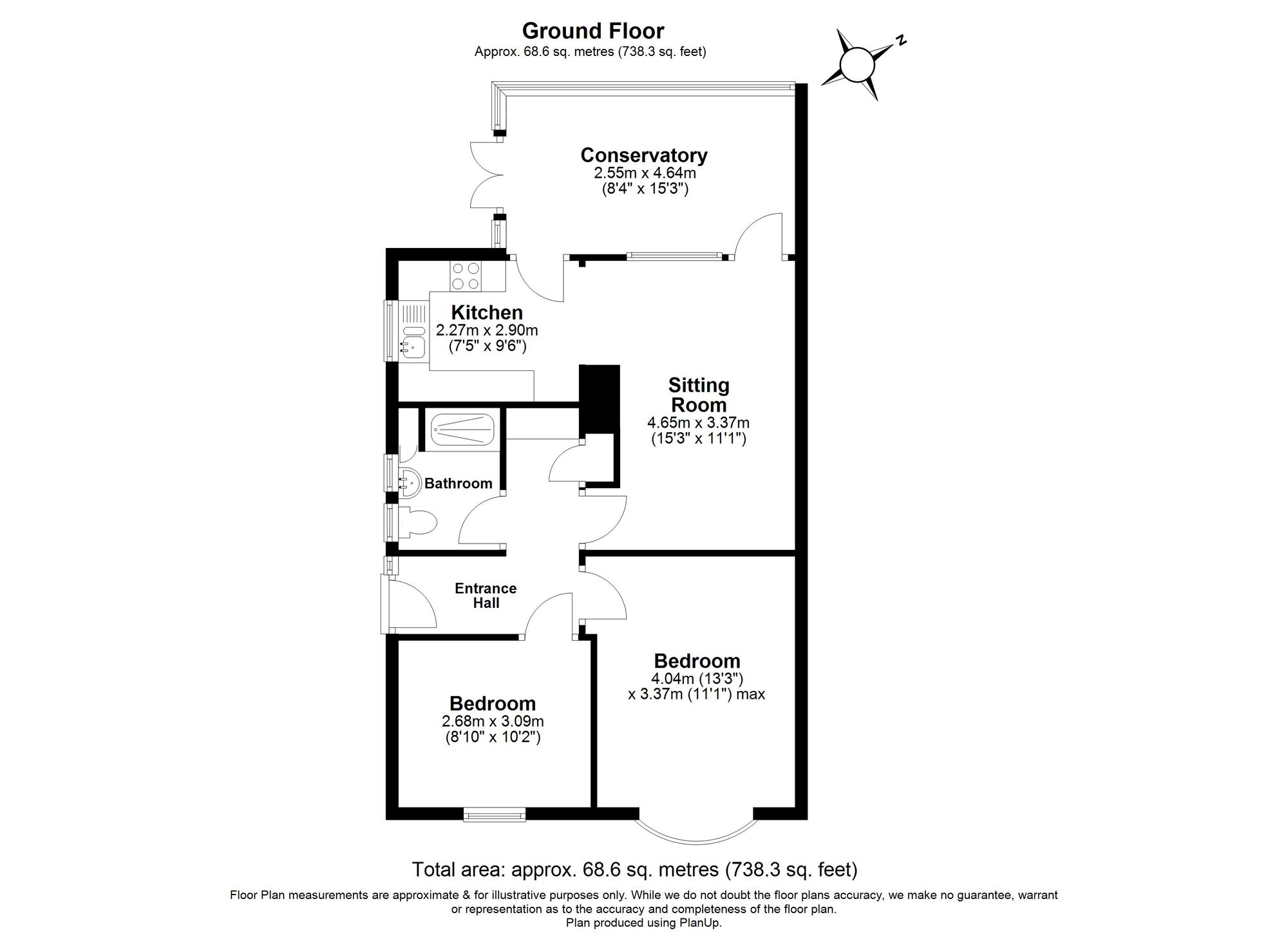 2 Bedroom Bungalow For Sale - Oakfield Avenue, Hitchin, SG4 Floor Plan