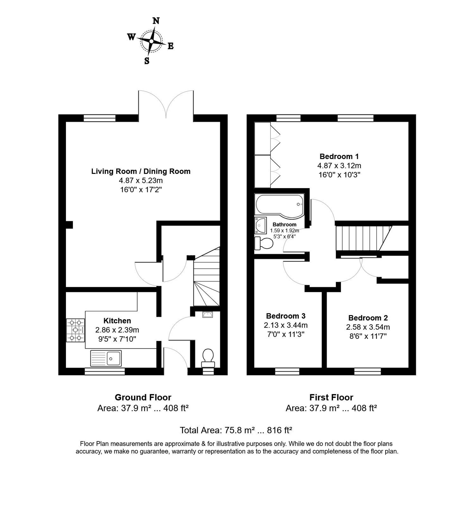 3 Bedroom House For Sale - Signal Close, Henlow, SG16 Floor Plan