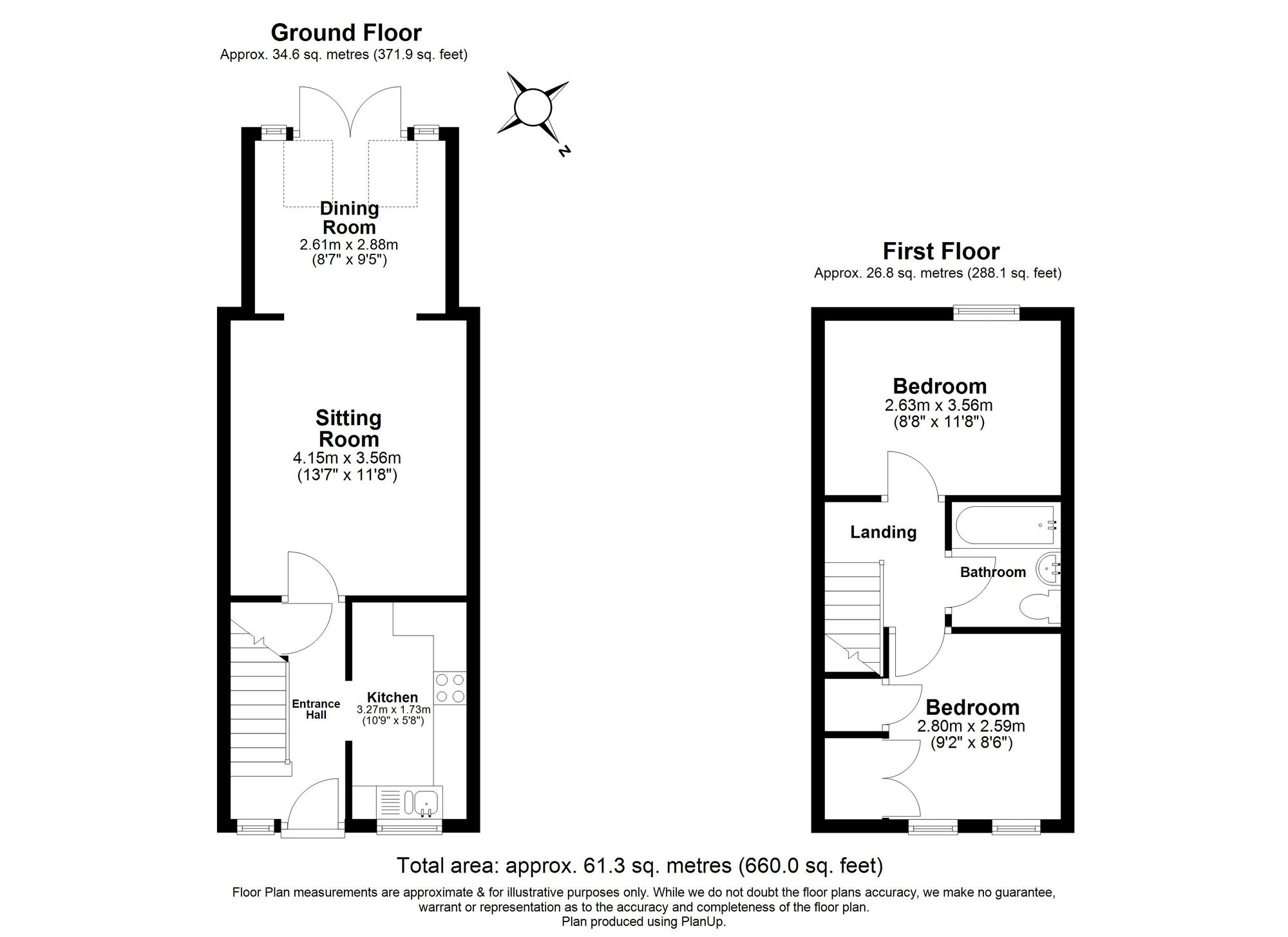2 Bedroom House For Sale - Campbell Close, Hitchin, SG4 Floor Plan
