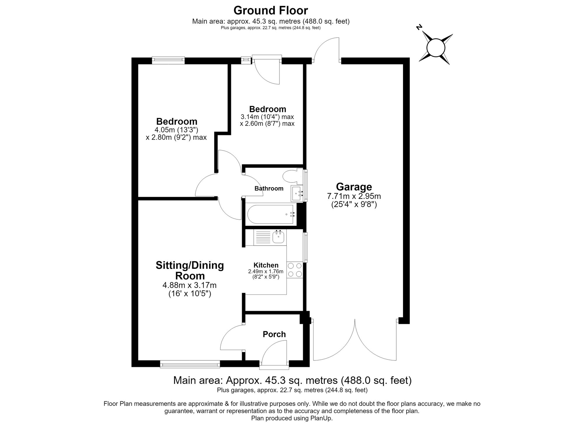 2 Bedroom Bungalow For Sale - Coleridge Close, Hitchin, SG4 Floor Plan