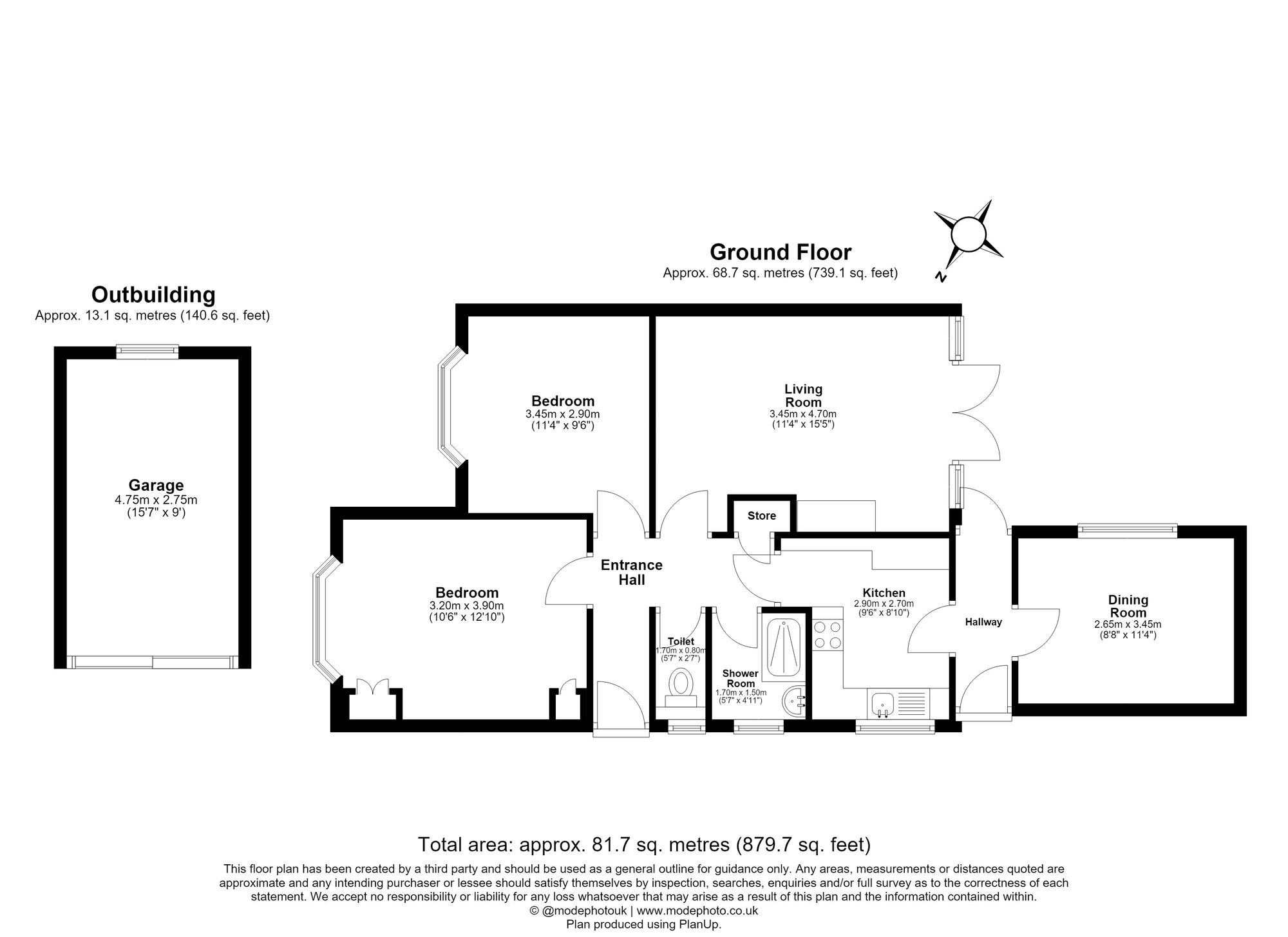 2 Bedroom Bungalow For Sale - Manor Crescent, Hitchin, SG4 Floor Plan
